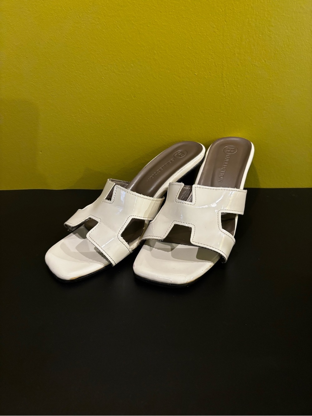 White Patent Slide Heels - Women's Fashion Mule